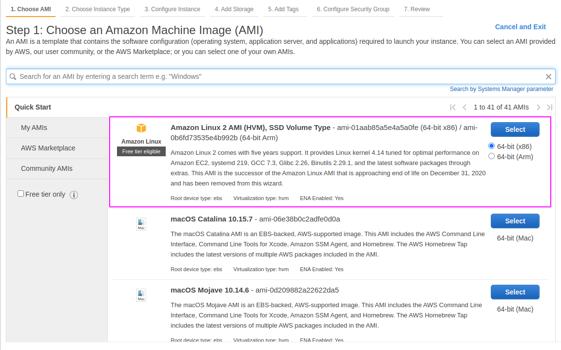 Select Amazon Linux 2 AMI